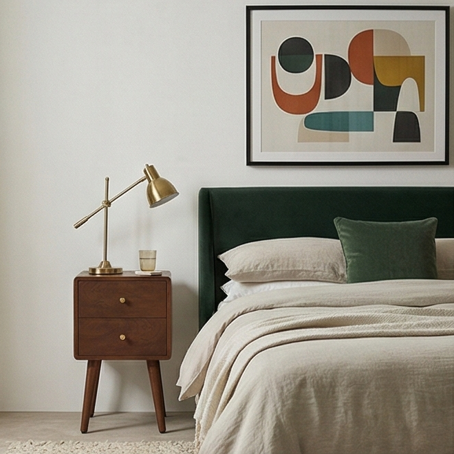 Scandinavian Walnut Logan Narrow Bedside Table