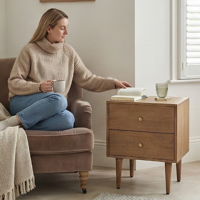 Scandinavian Light Walnut Oslo Bedside Table